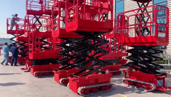 Máquina elevadora de tijera, 4m, 6m, 200kg, 230kg, 450kg, plataforma de trabajo sobre orugas para pasillo pequeño y estrecho, mesa elevadora de tijera